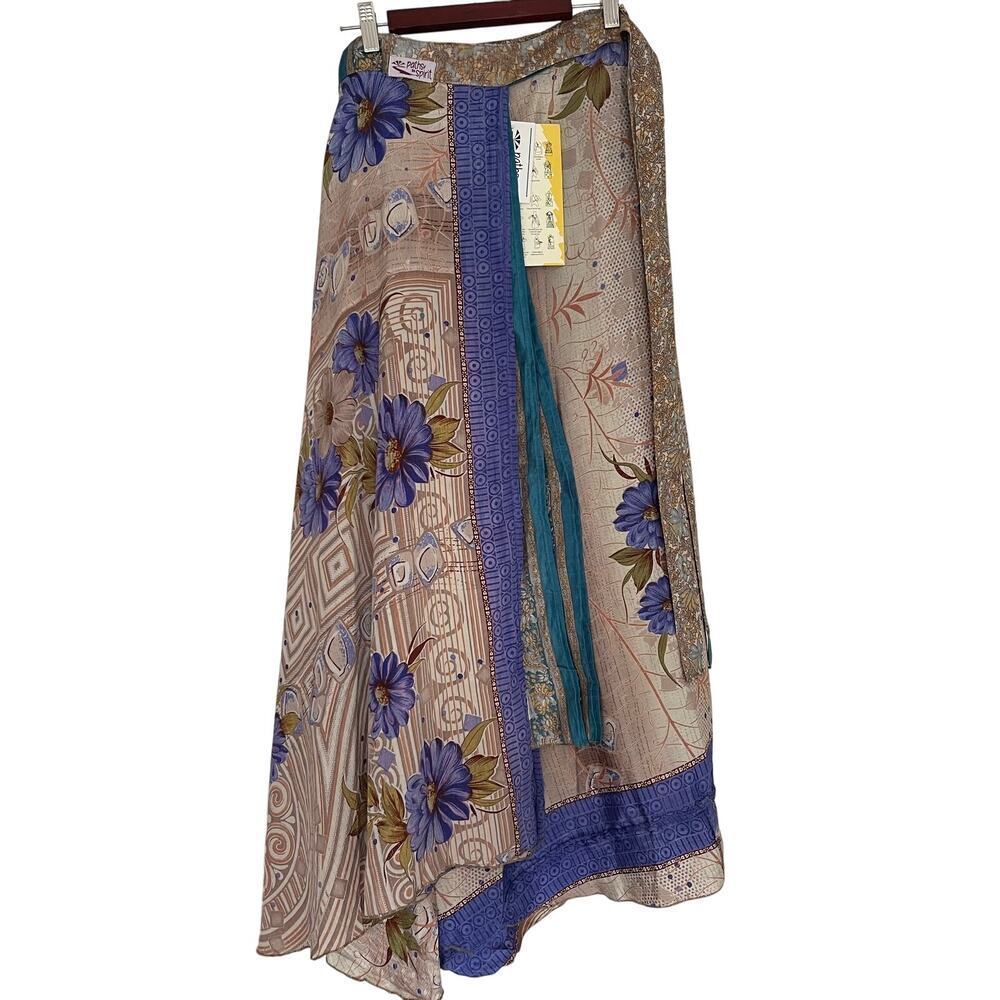 NWT Paths of the Spirit Women's Reversible Silk Bohemian Gypsy Floral Wrap Skirt
